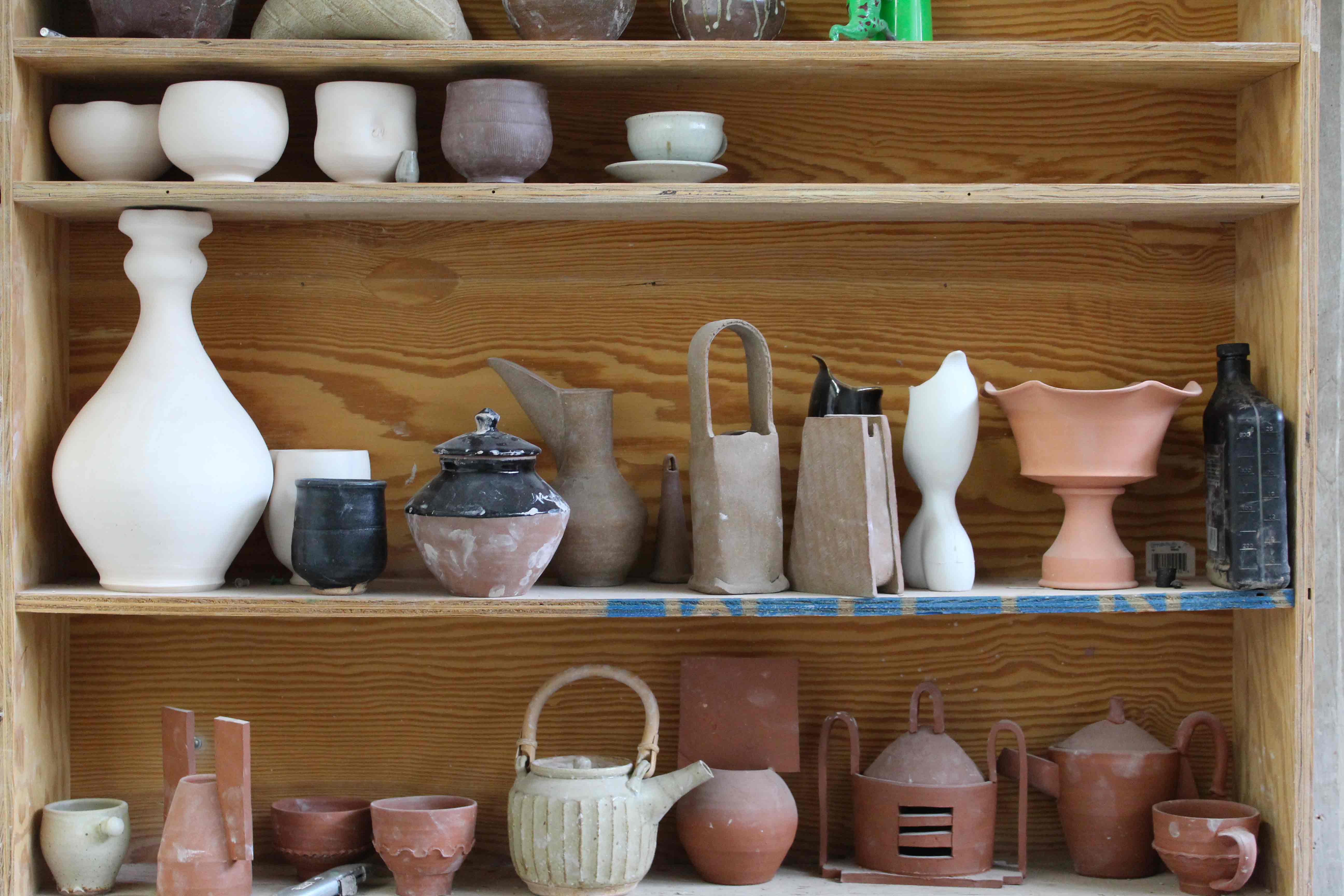 pottery on shelves