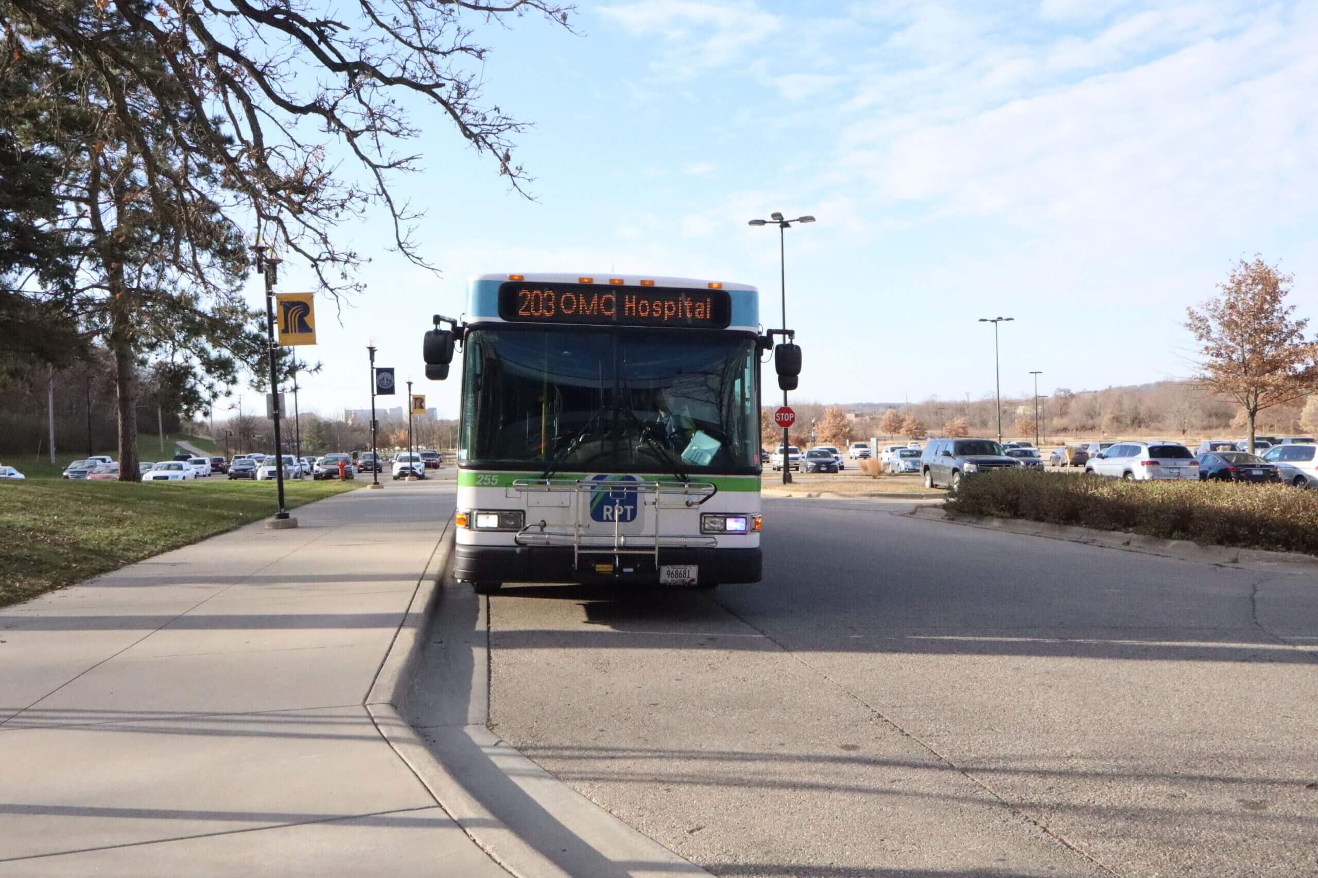 a Rochester City bus outside RCTC