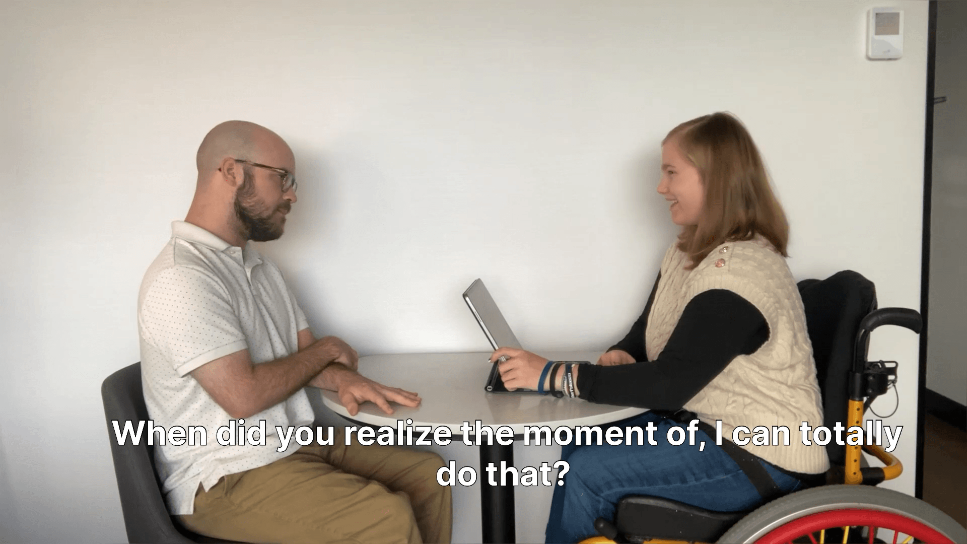 a screenshot from one of Alena Skinner's podcast episodes, with the closed caption reading "when did you realize the moment of, "I can totally do that?"