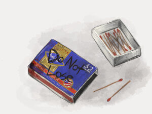 digital artwork featuring a matchbook with "do not lose" written on it.