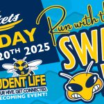 Run with the Swarm 5K event on Saturday, September 20th, 2025, from 8:15 to 10:00 AM, hosted by Student Life for homecoming.