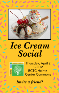 Decorative image-flyer of RCTC LIFE program Spring event, Ice Cream Social