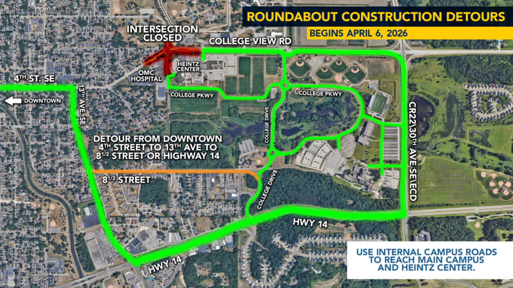 Map of roundabout construction area at 19th Ave SE and College View Rd.